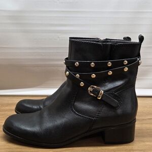 Bandolino Black Leather Studded Ankle Boots